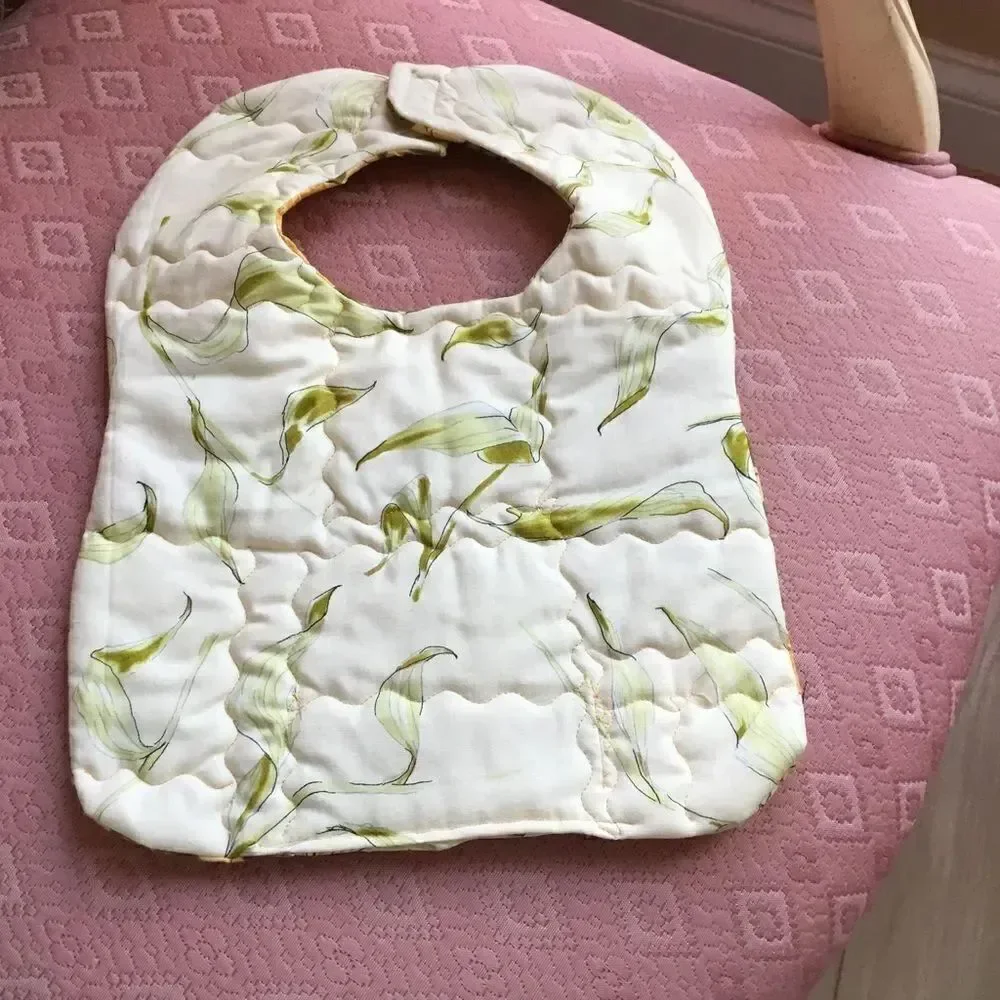 3/$25 or $12 each. Handcrafted Quilted Reversible Baby Bib in Botanical Prints